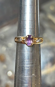 9ct Gold, Amethyst and Diamond Ring- size a K 1/2.
