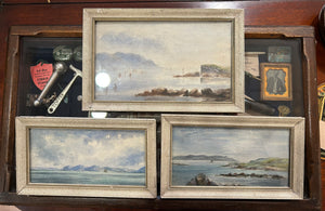 Trio of small watercolours showing Galway bay at Silver Strand, Barna, Galway.