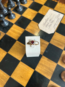 9ct Pinky Ring with Garnet and Diamond shoulders