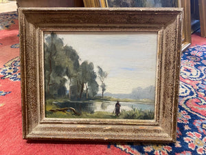Victorian Oil on Panel - Lakeside Scene - 1880