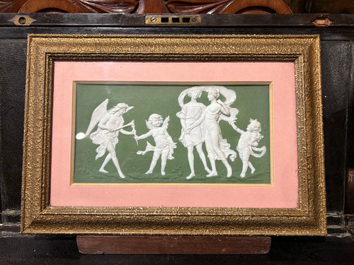 Wedgwood Green Jasperware Framed Plaque - 19th C