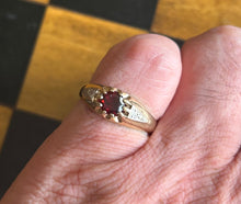 9ct Pinky Ring with Garnet and Diamond shoulders