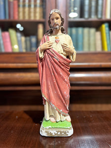 Chalk-ware Sacred Heart Statue - Jesus Christ! - 1940’s