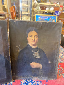 Large pair of Rustic Victorian portraits.