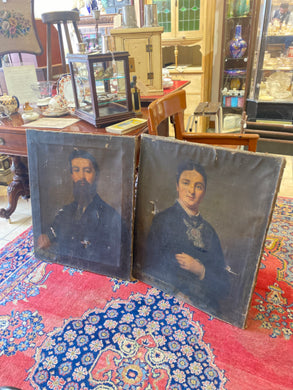 Large pair of Rustic Victorian portraits.