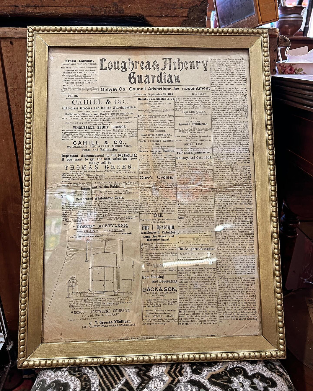 The Loughrea and Athenry Guardian - September 22 1904. A very Rare Local Newspaper.